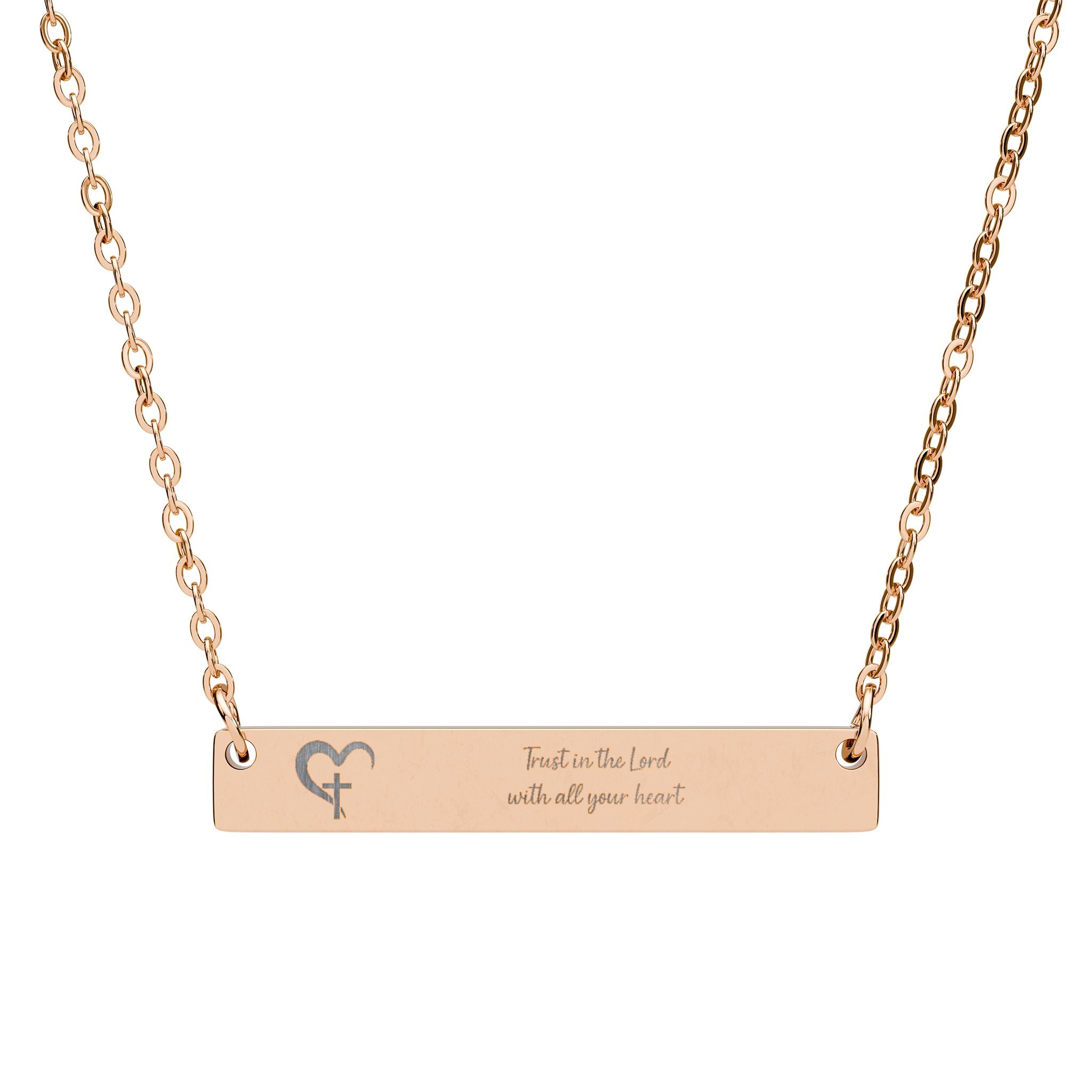 Personalized Heart Cross Necklace — Engraved Christian Horizontal Bar