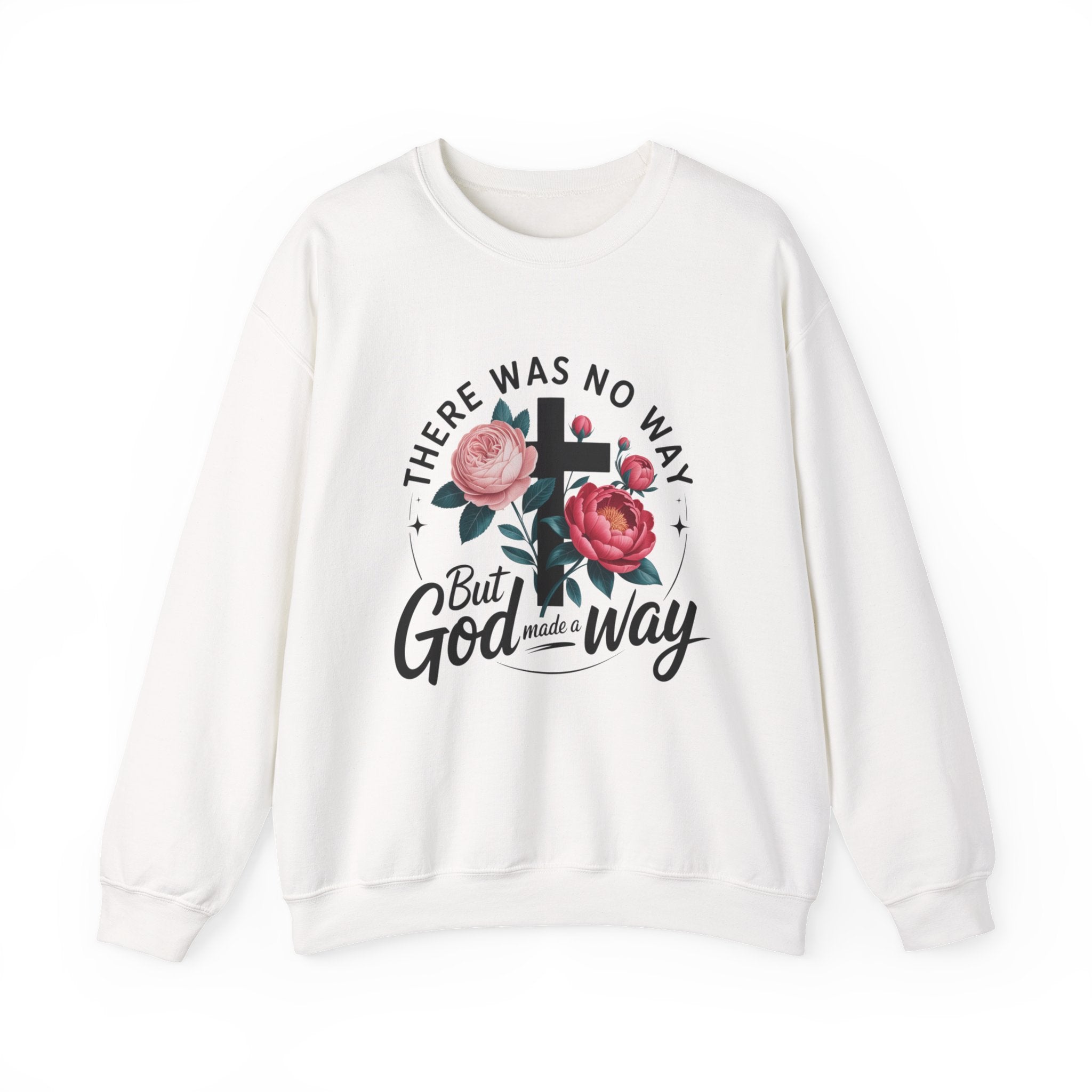 There Was No Way But God Made a Way — Floral Cross Christian Sweatshirt