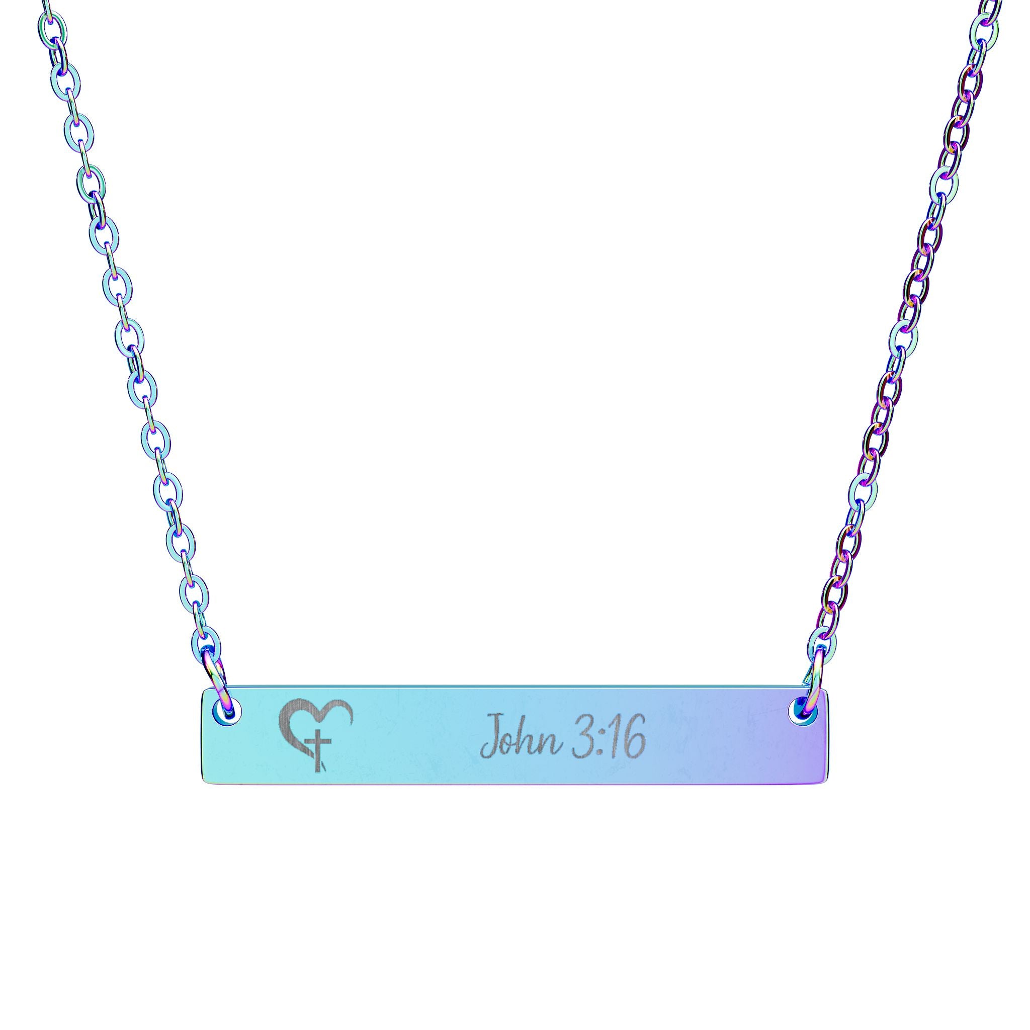 Personalized Heart Cross Necklace — Engraved Christian Horizontal Bar
