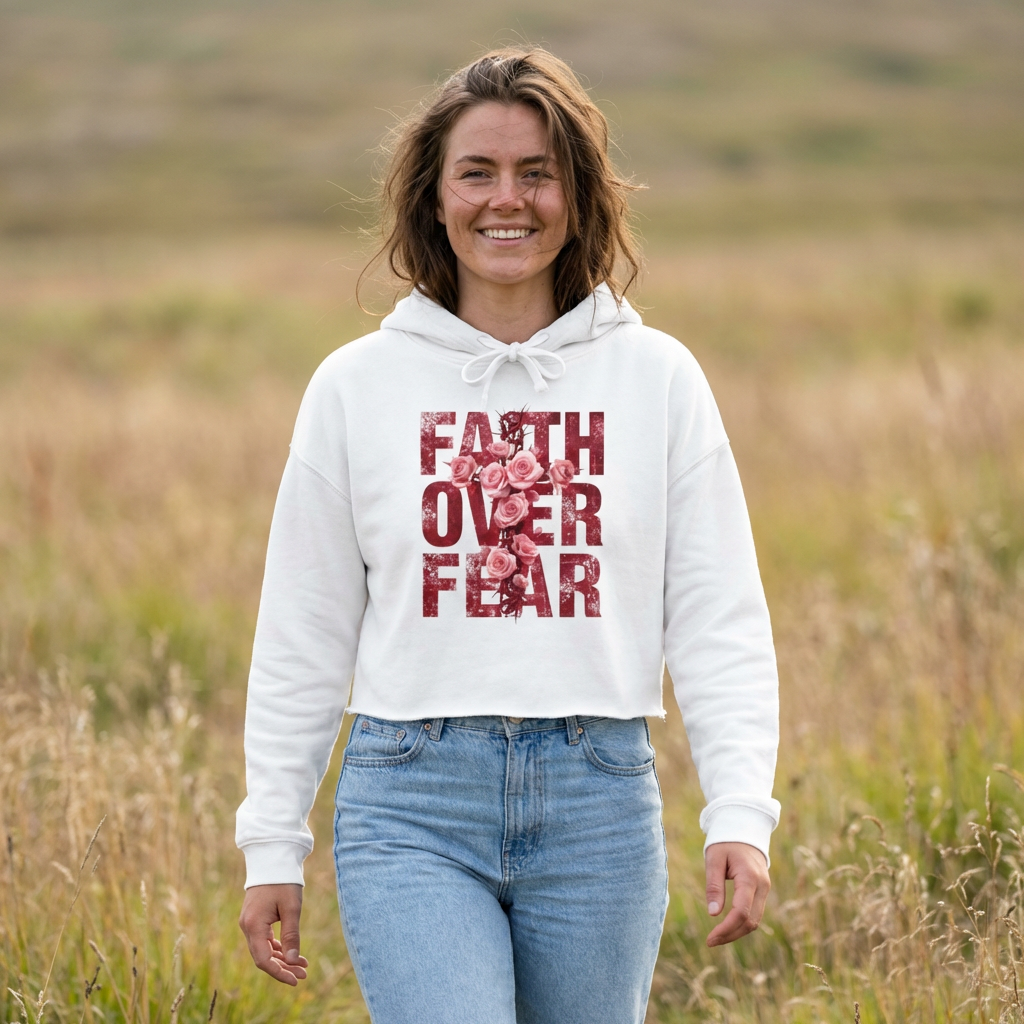 Faith Over Fear Cropped Hoodie — Christian Women's Pullover