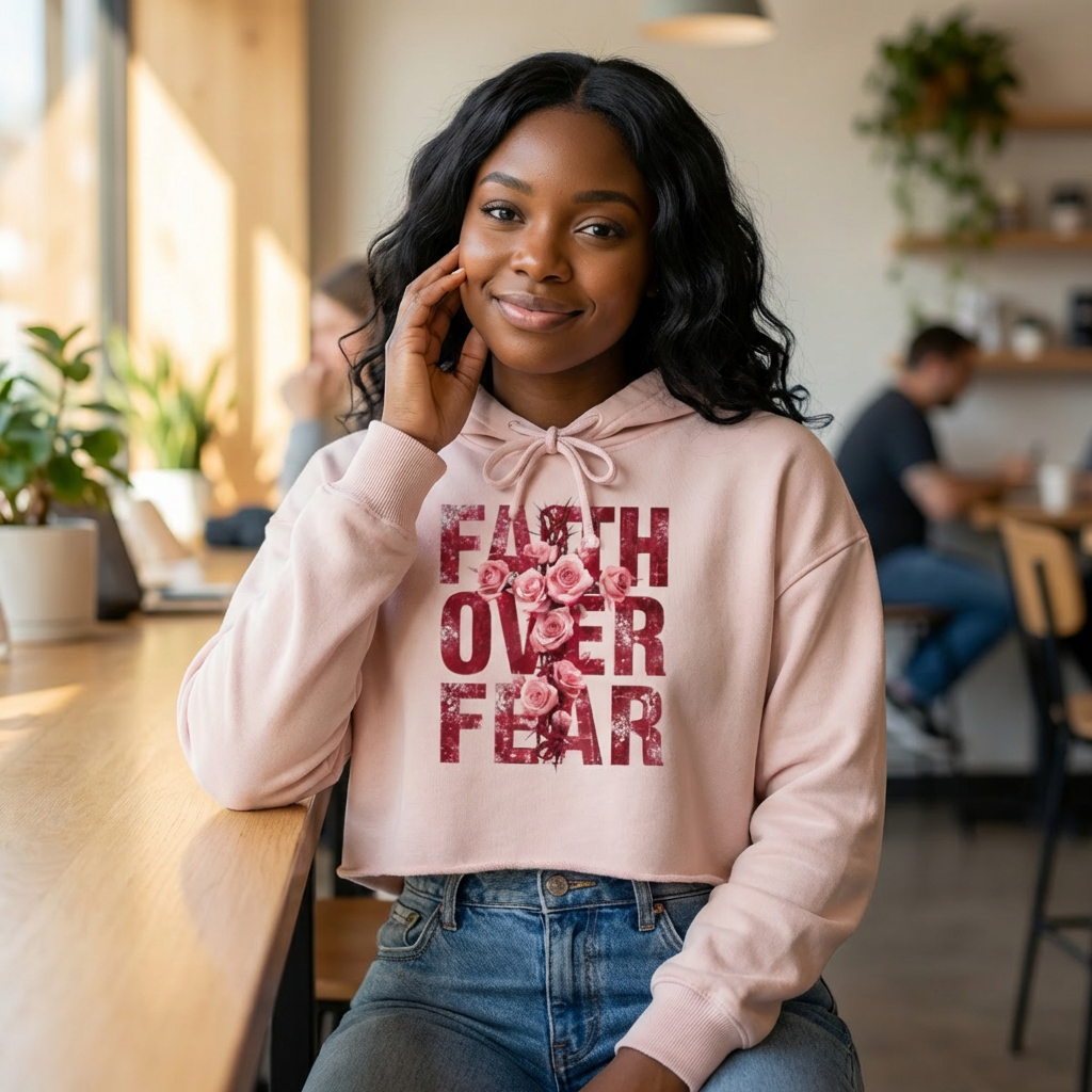 Faith Over Fear Cropped Hoodie — Christian Women's Pullover