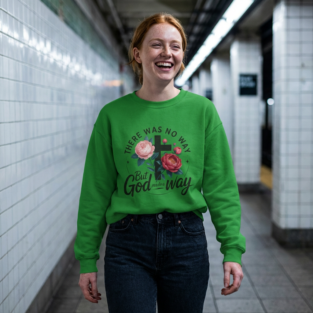 There Was No Way But God Made a Way — Floral Cross Christian Sweatshirt