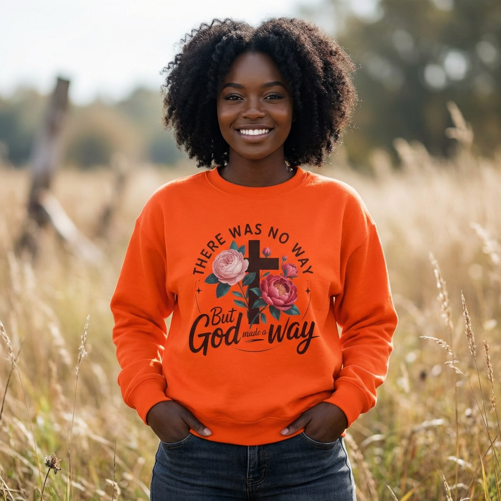 There Was No Way But God Made a Way — Floral Cross Christian Sweatshirt