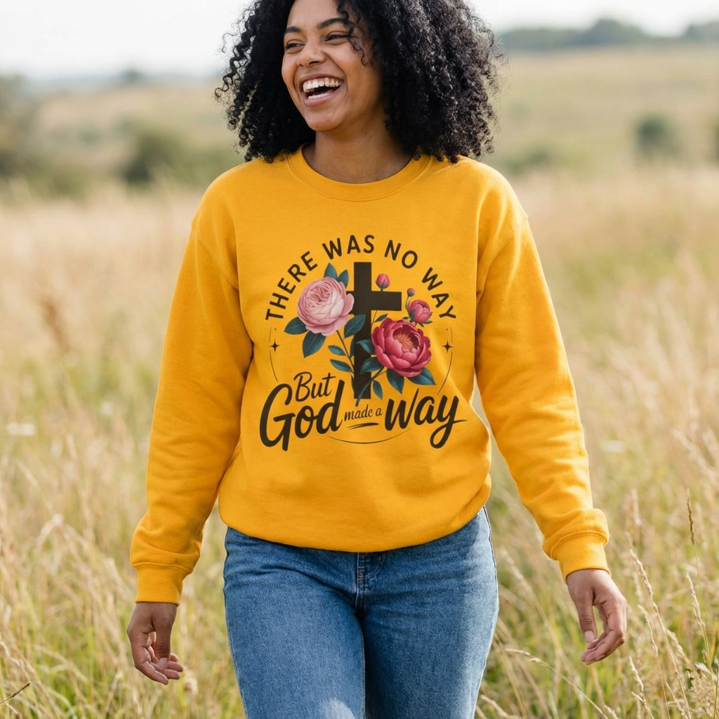There Was No Way But God Made a Way — Floral Cross Christian Sweatshirt