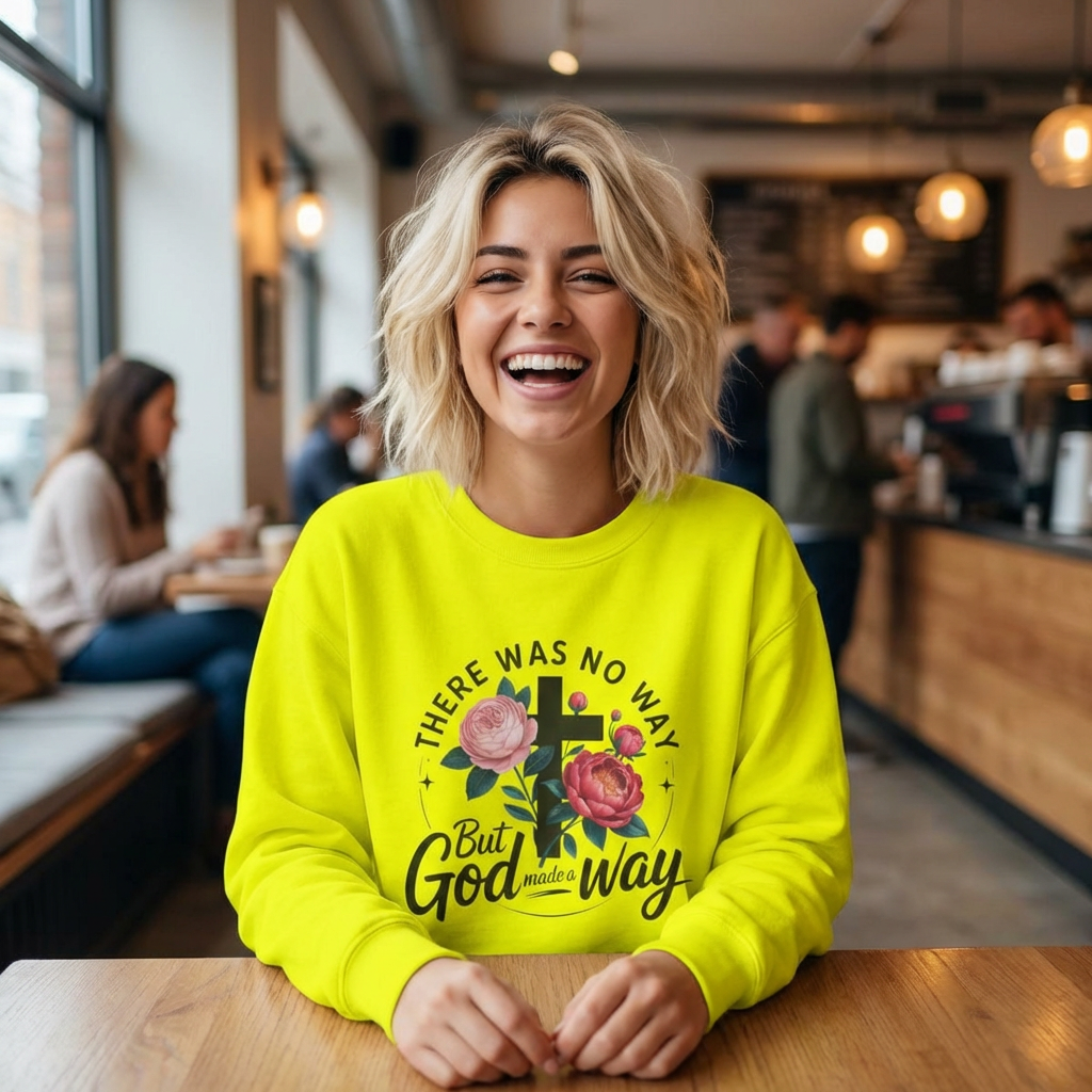 There Was No Way But God Made a Way — Floral Cross Christian Sweatshirt