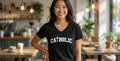Catholic V-Neck Tee — Women's Faith Graphic T-Shirt
