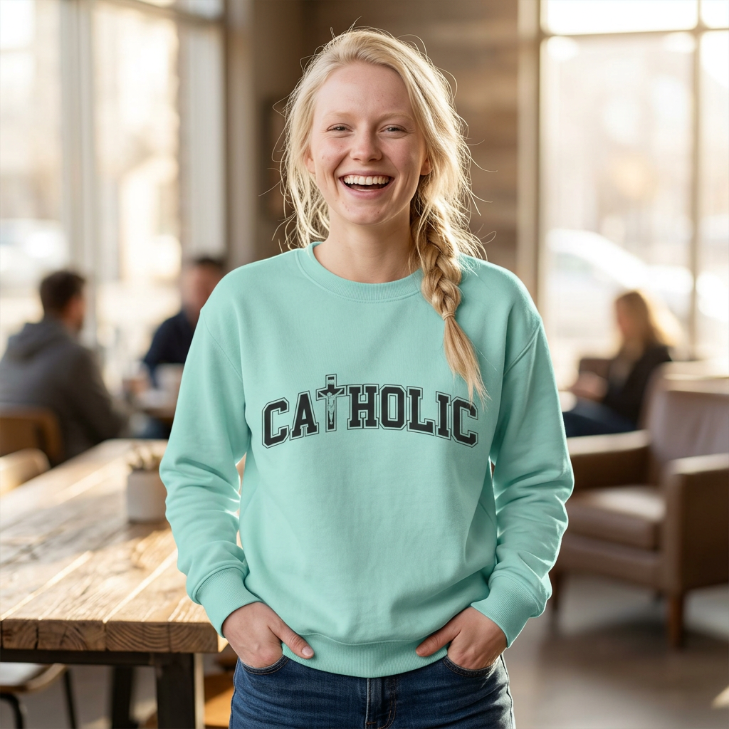 Catholic Crucifix Sweatshirt — Religious Cross Crewneck