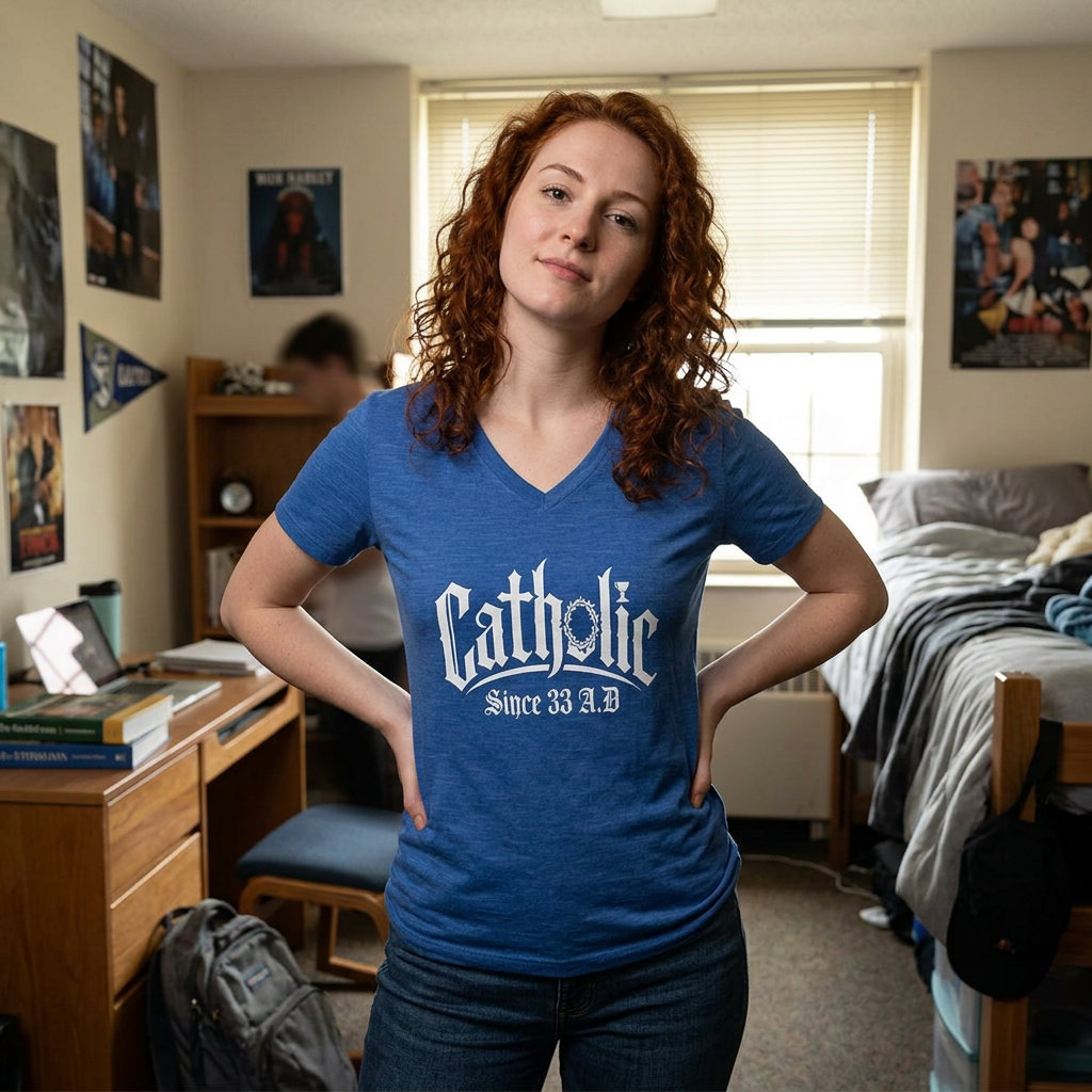 Catholic V-Neck Tee - "Catholic Since 33 AD" Women's Faith Shirt