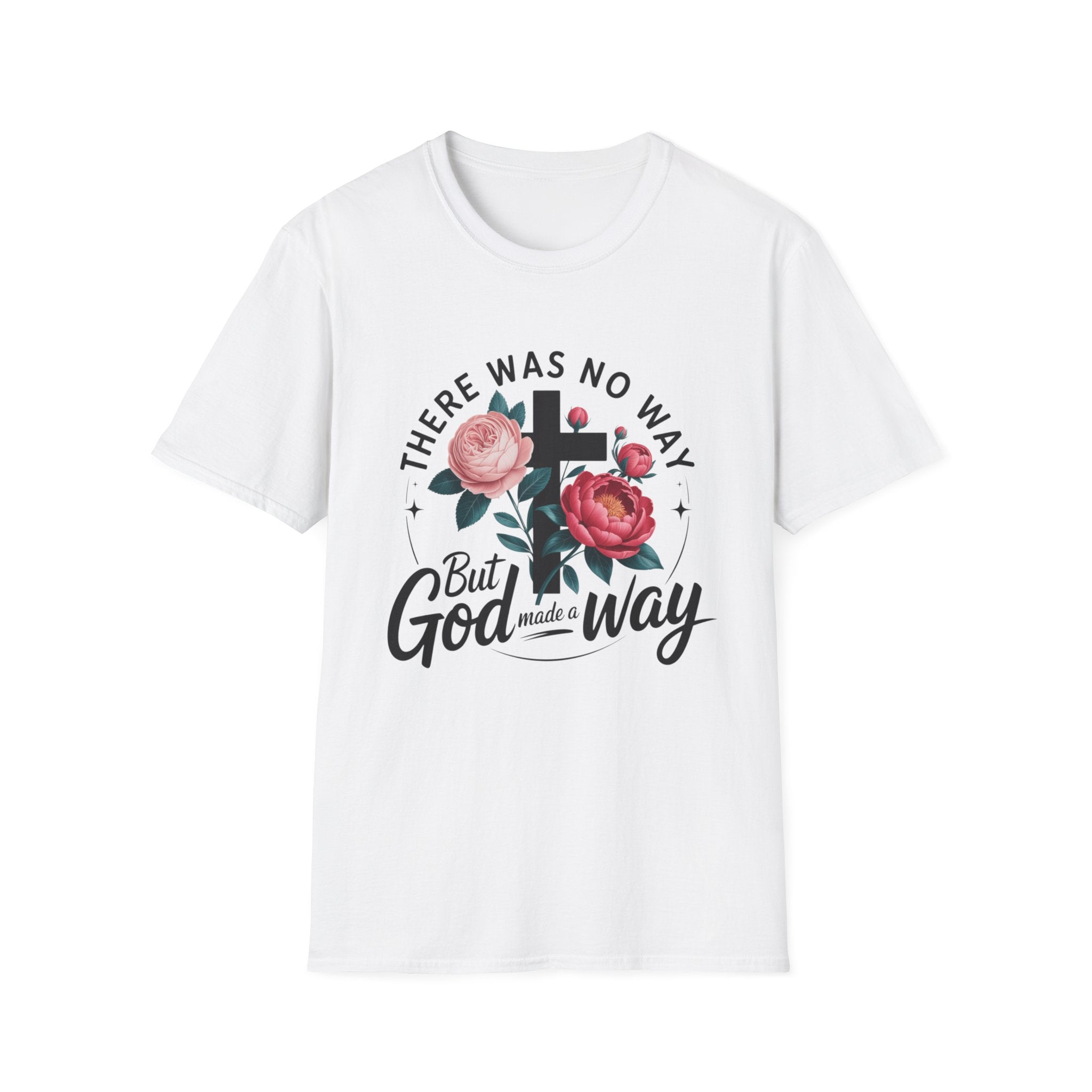 There Was No Way But God Made A Way — Floral Cross Christian T‑Shirt