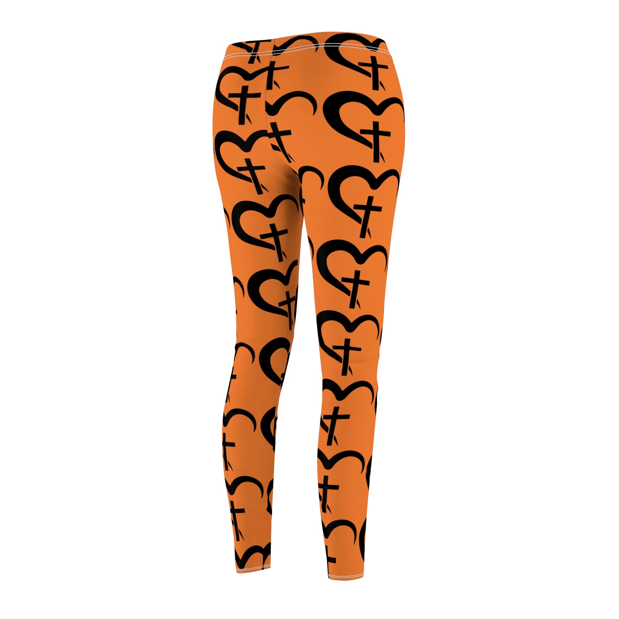 Orange Heart Cross Christian Leggings — Women's Faith Prayer Leggings