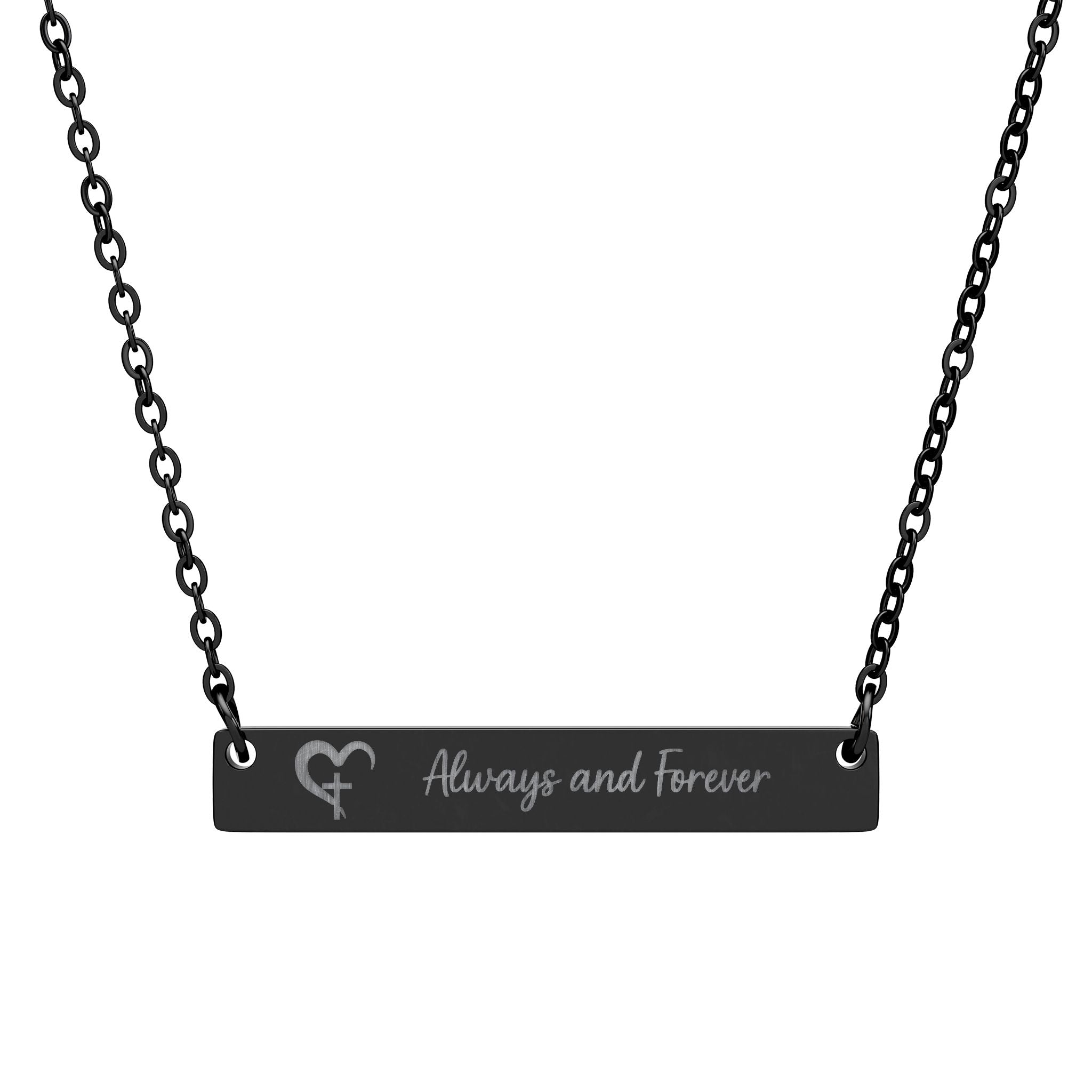 Personalized Heart Cross Necklace — Engraved Christian Horizontal Bar