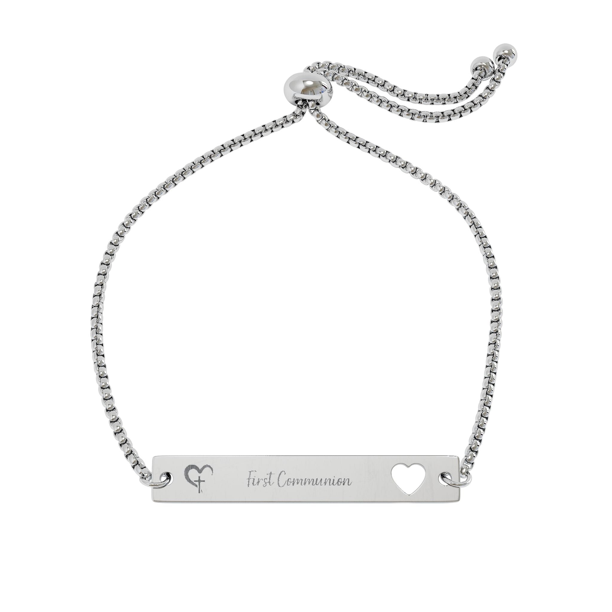 Engravable Christian Heart Bracelet — Adjustable Flat Cutout Bar