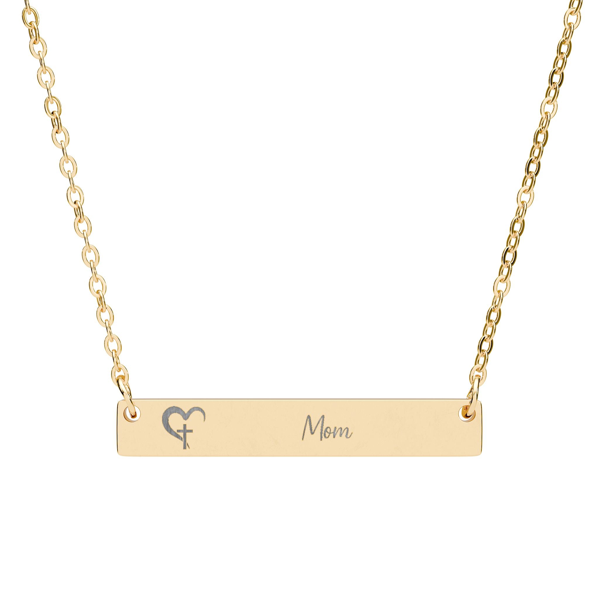 Personalized Heart Cross Necklace — Engraved Christian Horizontal Bar
